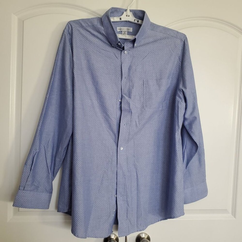 KINGS COURT Men's Shirt Size 18 37/8 TALL Blue Polka Dot